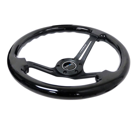 NRG Reinforced Steering Wheel (350mm / 3in. Deep) Blk Wood w/Blk Matte Spoke/Black Center Mark RST-018BK-BK