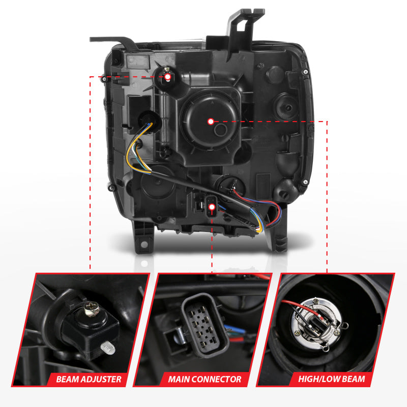 ANZO 2014-2015 Gmc Sierra 1500 Projector Headlights w/ Light Bar Chrome Housing (Halogen Type) 111514