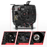 ANZO 2014-2015 Gmc Sierra 1500 Projector Headlights w/ Light Bar Chrome Housing (Halogen Type) 111514