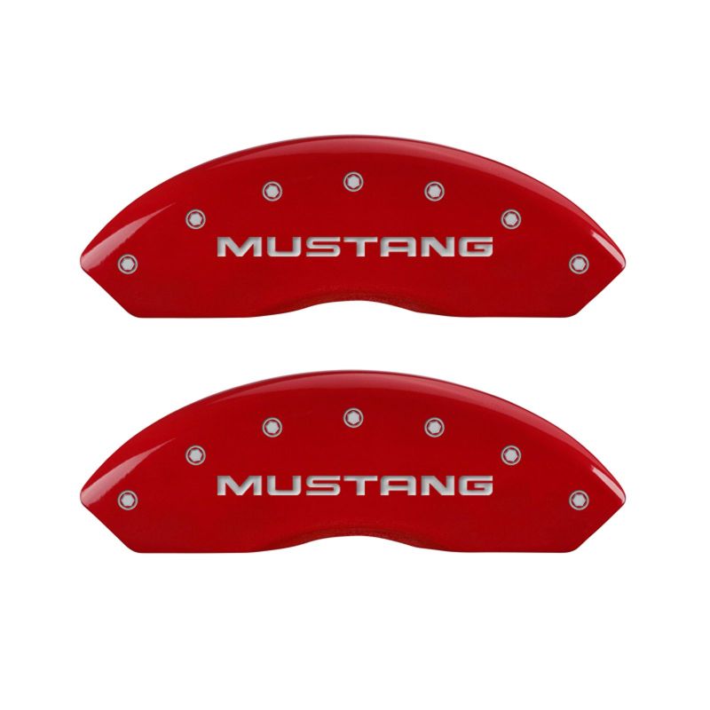 MGP 4 Caliper Covers Engraved Front Mustang Engraved Rear SN95/GT Red finish silver ch 10095SMG1RD