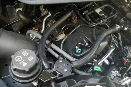 J&L 15-22 Ford Transit 150/250/350 3.5L EcoBoost Passenger Side Oil Separator 3.0 - Black Anodiz 3025P-B