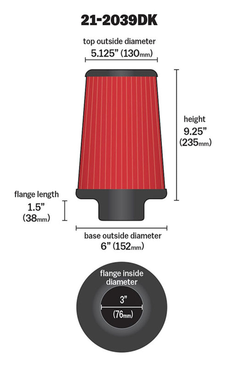 AEM 3 inch x 9 inch DryFlow Air Filter 21-2039DK