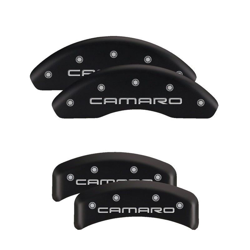 MGP 4 Caliper Covers Engraved Front & Rear With stripes/Challenger Black finish silver ch 12162SCL1BK