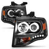 ANZO 2007-2014 Ford Expedition Projector Headlights w/ Halo Black 111113