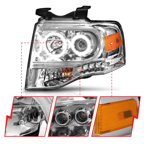 ANZO 2007-2014 Ford Expedition Projector Headlights Chrome 111114