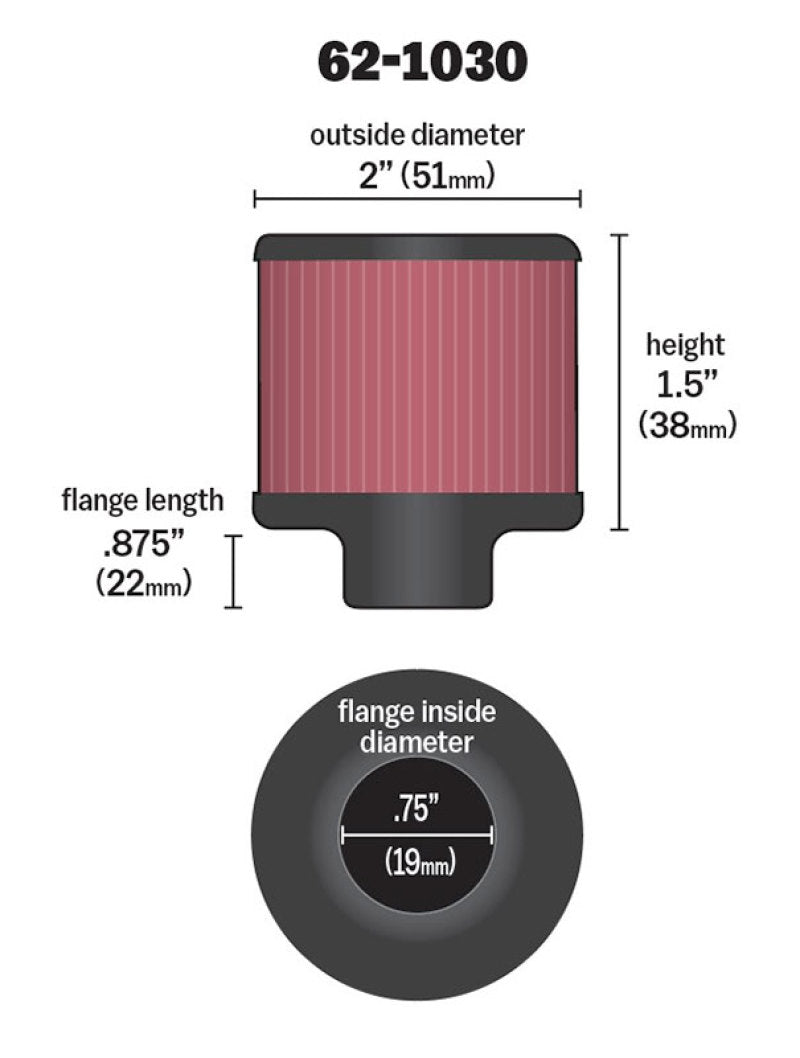 K&N Steel Base Crankcase Vent Filter .75in Vent OD x 2in OD x 1.5in Height 62-1030