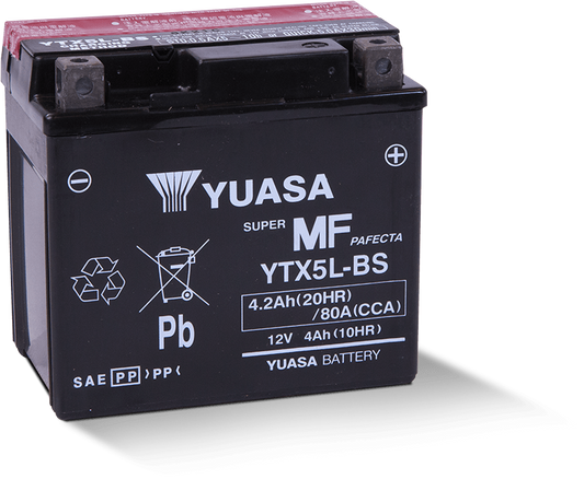 Yuasa YTX5L-BS Maintenance Free AGM 12 Volt Battery (Bottle Supplied)