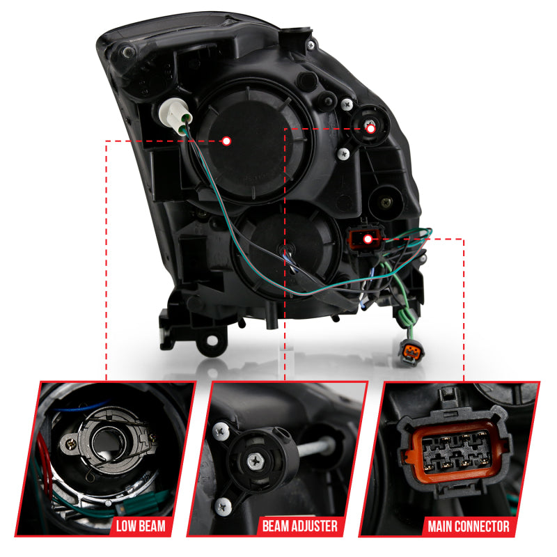 ANZO 2003-2007 Infiniti G35 Projector Headlight Plank Style Black (HID Compatible, No HID Kit ) 121557