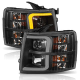 ANZO 07-13 Chevrolet Silverado 1500 Plank Style Projector Headlights Black w/ Amber 111410