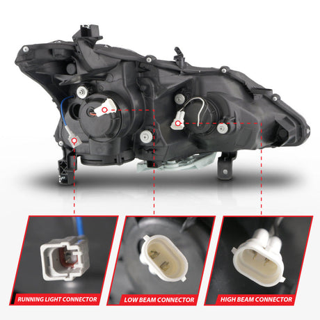 ANZO 13-15 Nissan Altima (w/o Factory HID Bulbs) Projector Headlights - w/ Light Bar Black Housing 121569