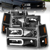 ANZO 88-98 Chevrolet C1500 Crystal Headlights w/ Light Bar Black Housing w/ Signal Side Markers 8Pcs 111528