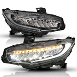 ANZO 16-17 Honda Civic Projector Headlights Plank Style Black w/Amber/Sequential Turn Signal 121527