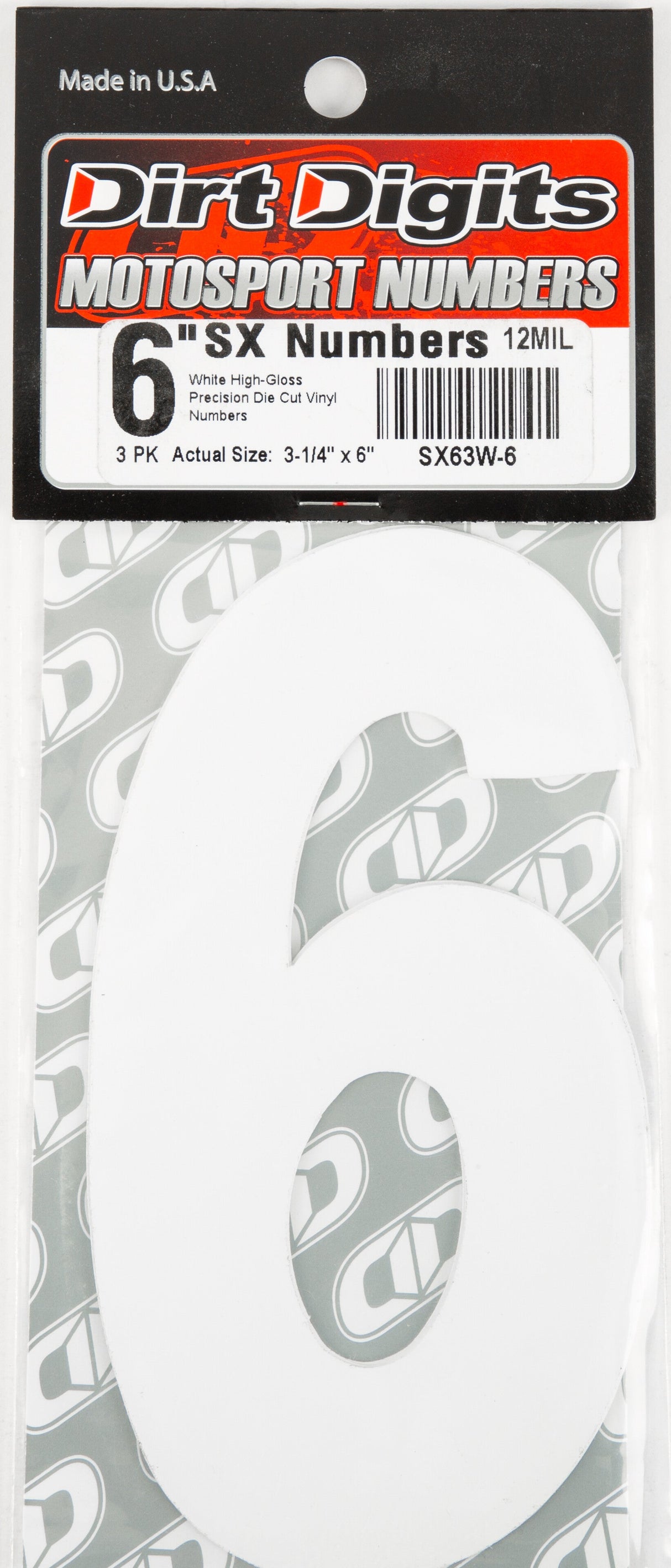 DIRT DIGITS #6 6" White Super X Digits 3/Pk SX63W-6