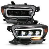 ANZO 2016-2018 Toyota Tacoma LED Projector Headlights Plank Style Black w/ Amber 111496