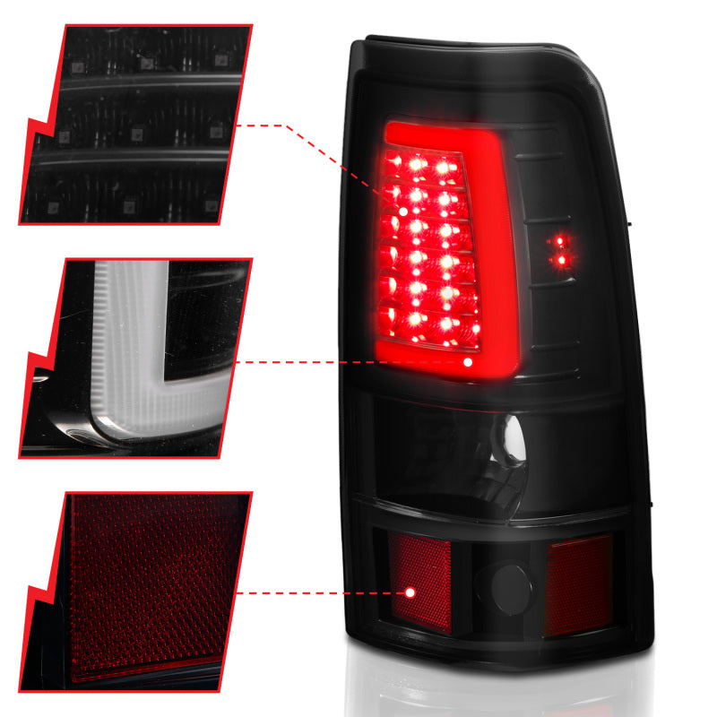 ANZO 1999-2002 Chevy Silverado 1500 LED Taillights Plank Style Black w/Smoke Lens 311331