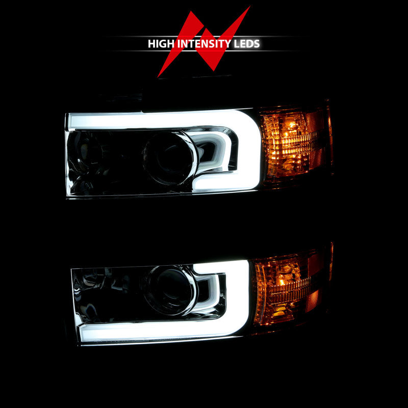 ANZO 2015-2016 Chevrolet Silverado Projector Headlights w/ Plank Style Design Chrome w/ Amber 111360