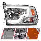 ANZO 2009-2020 Dodge Ram 1500 Full LED Square Projector Headlights w/ Chrome Housing Chrome Amber 111540