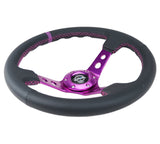 NRG Reinforced Steering Wheel (350mm / 3in. Deep) Black Leather w/Purple Center & Purple Stitching RST-006PP