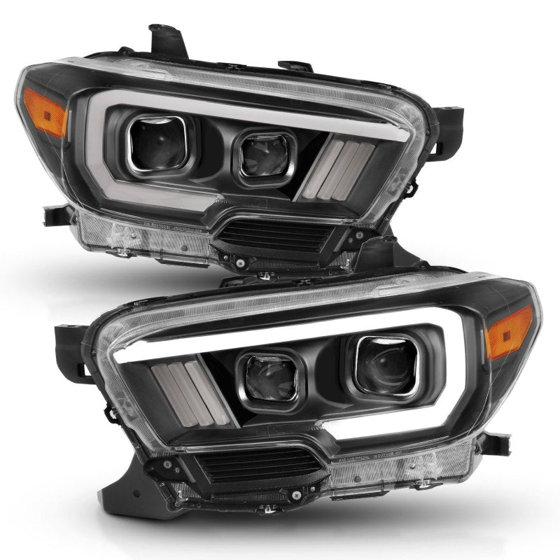 ANZO 2016-2017 Toyota Tacoma Projector Headlights w/ Plank Style Switchback Black w/ Amber w/ DRL 111397