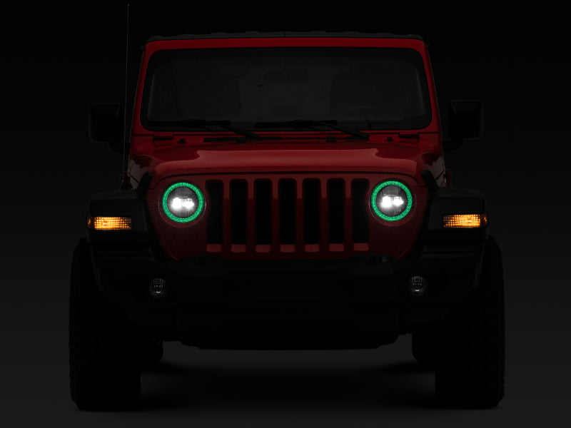 Raxiom 18-22 Jeep Wrangler JL/JT Axial 9-Inch LED Headlights w/RGB Halo- Blk Housing (Clear Lens) J142668