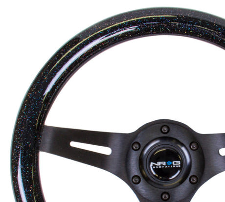 NRG Classic Wood Grain Steering Wheel (310mm) Black Sparkle w/Blk 3-Spoke Center ST-310BSB-BK