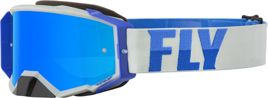 FLY RACING Zone Pro Goggle Grey/Blue W/ Sky Blue Mirror/Smoke Lens 37-51893