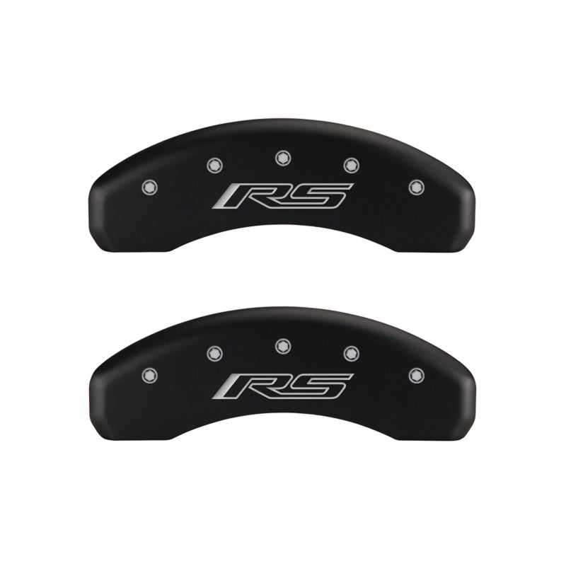 MGP 4 Caliper Covers Engraved Front Gen 5/Camaro Engraved Rear Gen 5/RS Red finish silver ch 14033SCR5RD