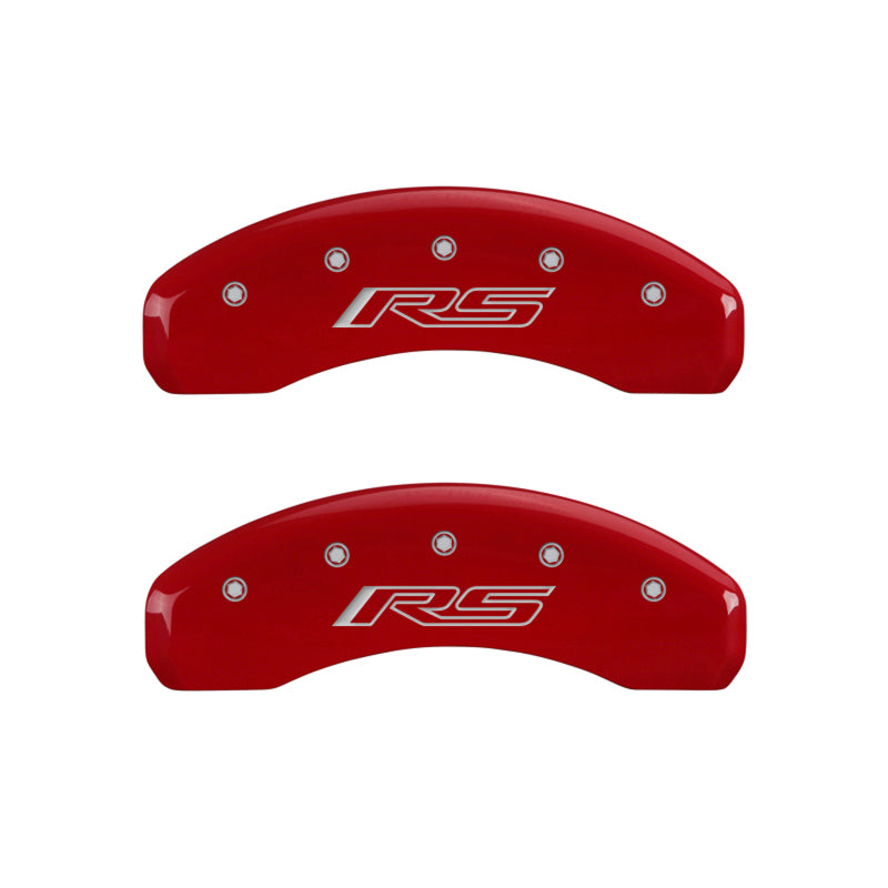 MGP 4 Caliper Covers Engraved Front Gen 5/Camaro Engraved Rear Gen 5/RS Red finish silver ch 14240SCR5RD