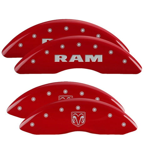 MGP 4 Caliper Covers Engraved Front RAM Engraved Rear RAMHEAD Red finish silver ch 55002SRMHRD