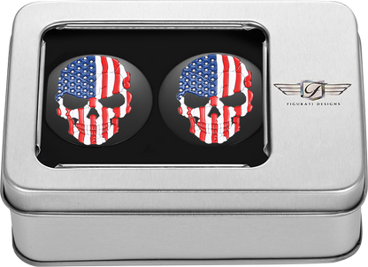 FIGURATI DESIGNS Swing Arm Covers - Red/White/Blue Flag Skull - Custom - Black FD25-AFSKULL-BK