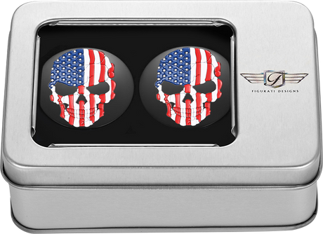 FIGURATI DESIGNS Swing Arm Covers - Red/White/Blue Flag Skull - Custom - Black FD25-AFSKULL-BK