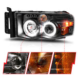 ANZO 2002-2005 Dodge Ram 1500 Projector Headlights w/ Halo Black Clear Amber 111490