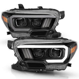 ANZO 2016-2017 Toyota Tacoma Projector Headlights w/ Plank Style Design Black/Amber w/ DRL 111379