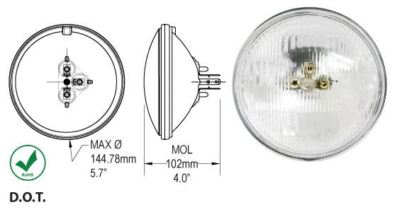 CANDLEPOWER 5 3/4" M/C Headlamp Halogen Sealed Beam 12v 50/35w H4467