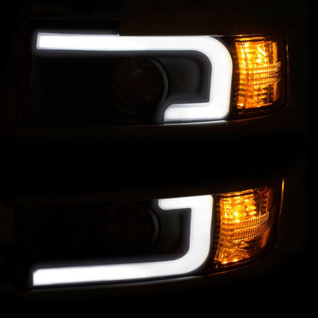 ANZO 2015-2016 Chevrolet Silverado Projector Headlights w/ Plank Style Design Black w/ Amber 111359