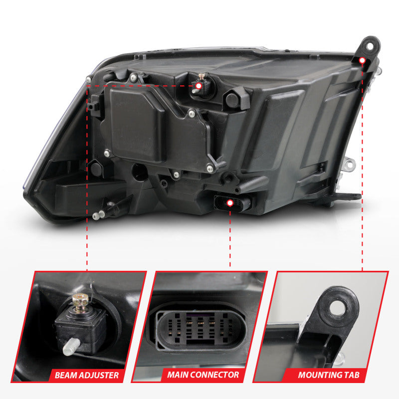 ANZO 09-18 Dodge Ram 1500/2500/3500 Proj HL Headlights Switchback + Sequential - Black Amber 111611