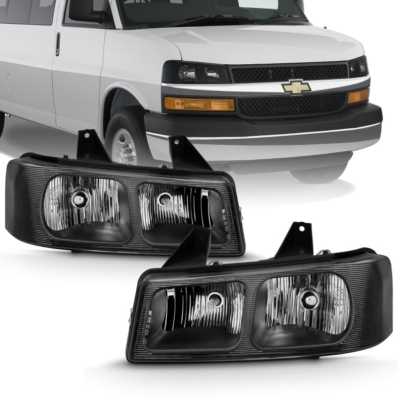 ANZO 2003-2017 Chevy Express Crystal Headlight Black 111474