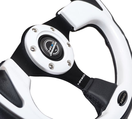 NRG Reinforced Steering Wheel (320mm) Blk w/White Trim & 4mm 3-Spoke RST-001WT