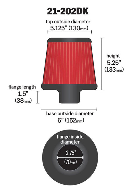 AEM 2.75 inch Short Neck 5 inch Element Filter Replacement 21-202DK