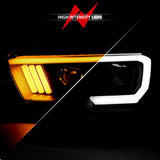 ANZO 2016-2017 Toyota Tacoma Projector Headlights w/ Plank Style Switchback Black w/ Amber 111396