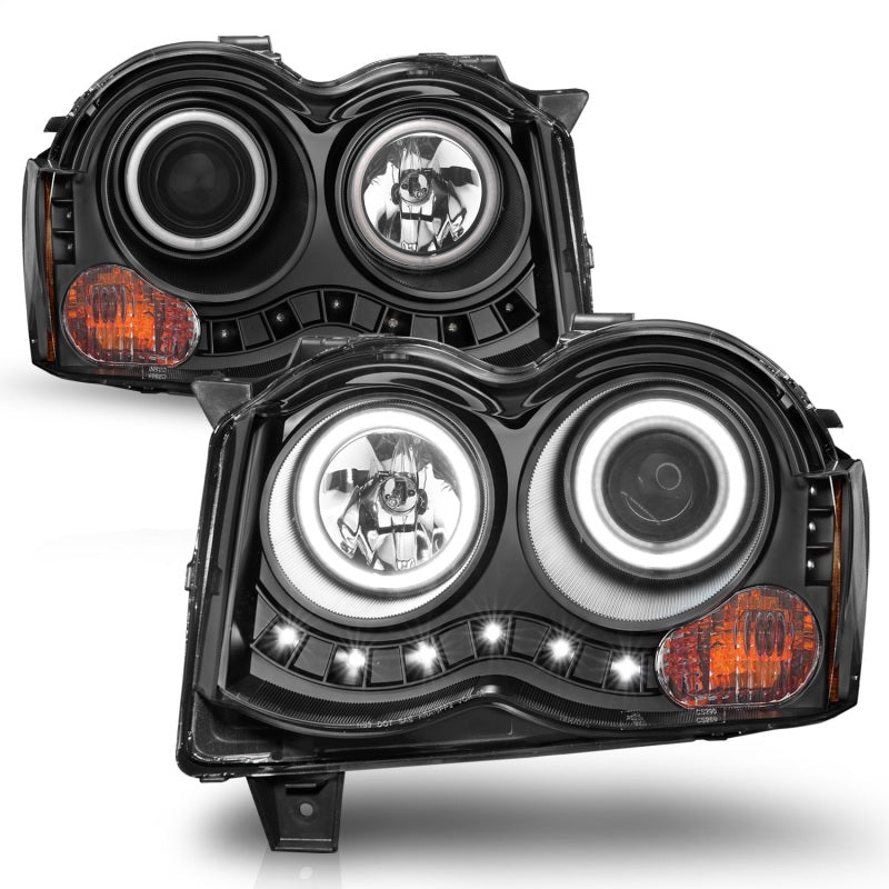 ANZO 2008-2010 Jeep Grand Cherokee Projector Headlights w/ Halo Black (CCFL) 111213