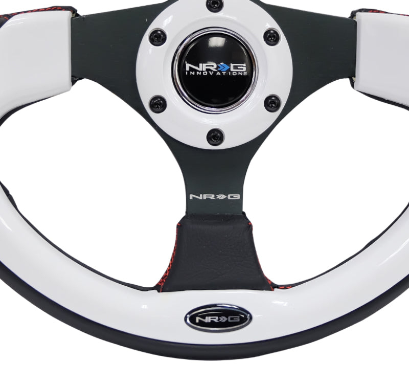 NRG Reinforced Steering Wheel (320mm) Blk w/White Trim & 4mm 3-Spoke RST-001WT