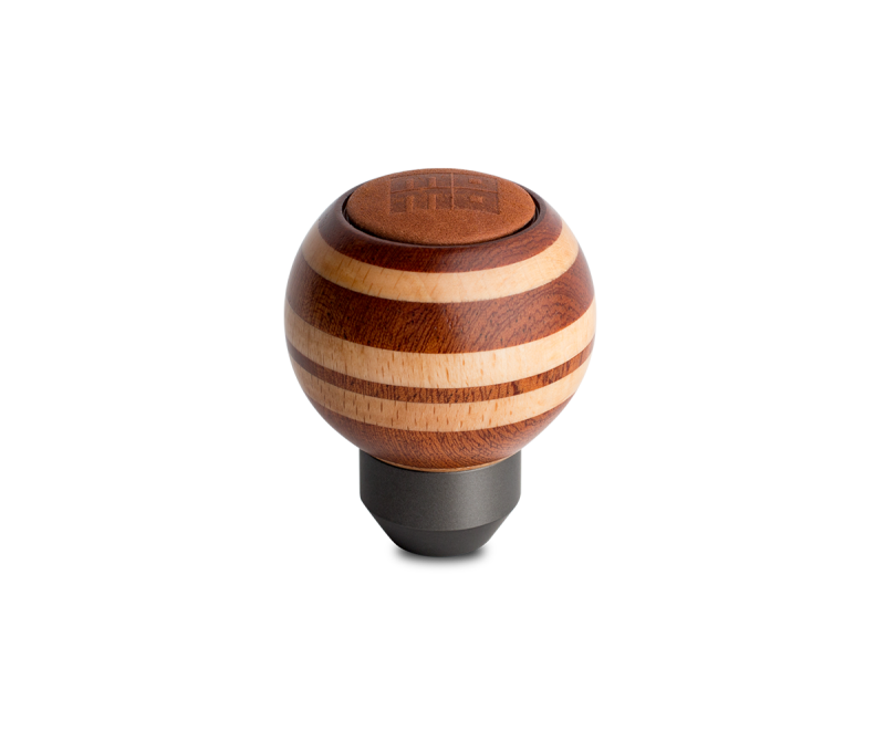 Momo Targa Heritage Shift Knob - Round Wood, Layered Mahogany and Beechwood, Leather Insert Top TARMAG