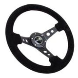NRG Reinforced Steering Wheel (350mm / 3in. Deep) Blk Suede/Blk Stitch w/Black Circle Cutout Spokes RST-006-S