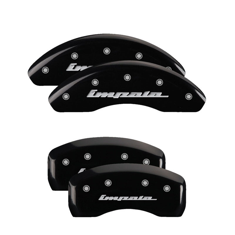 MGP 4 Caliper Covers Engraved Front & Rear Impala Black finish silver ch 14223SIMPBK