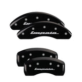 MGP 4 Caliper Covers Engraved Front & Rear Impala Black finish silver ch 14223SIMPBK