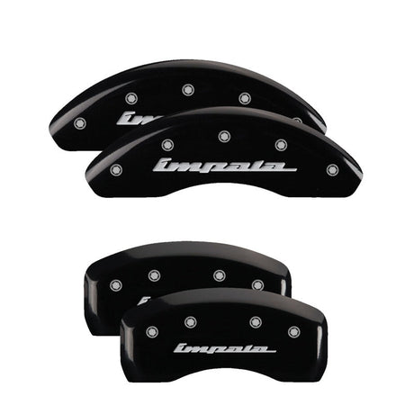 MGP 4 Caliper Covers Engraved Front & Rear Impala Black finish silver ch 14223SIMPBK