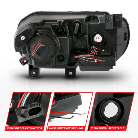 ANZO 2008-2014 Dodge Challenger Projector Headlights w/ Halo Black (CCFL) 121308