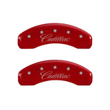 MGP 4 Caliper Covers Engraved Front & Rear Cursive/Cadillac Red finish silver ch 35015SCADRD