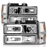 ANZO 88-98 Chevrolet C1500 Crystal Headlights w/Light Bar Chrome Housing w/ Signal Side Markers 8Pcs 111529